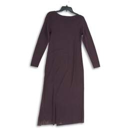 NWT Womens Purple Long Sleeve V-Neck Side Slit Pullover Maxi Dress Size XS alternative image