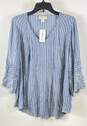 Style & Co Women Blue Striped Eyelet Blouse 1X image number 1