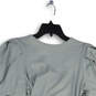 NWT Womens Gray Puff Sleeve Wrap V-Neck Tie Waist Cropped Blouse Top Size M image number 4