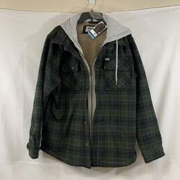 Men's Green Plaid Lee Flannel Shirt Jacket, Sz. L