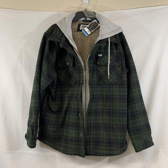 Men's Green Plaid Lee Flannel Shirt Jacket, Sz. L image number 1