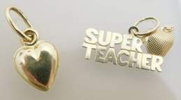14K Yellow Gold Super Teacher & Puffy Heart Pendants 0.8g