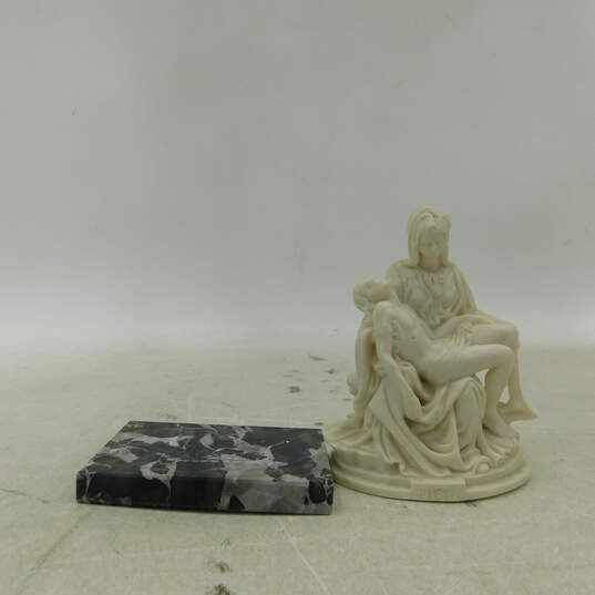 Vintage A. Santini Pieta 5.5 Inch Sculpture Grey Marble Stone Base Italy image number 1