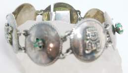 Vintage 900 Silver Emerald Aztec Bracelet 25.9g