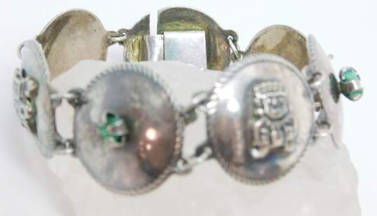 Vintage 900 Silver Emerald Aztec Bracelet 25.9g image number 1