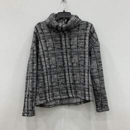 Womens Black White Plaid Chillin Fleece Cowl Neck Pullover Sweater Size Medium