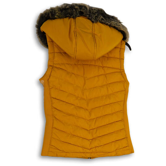 Womens Yellow Faux Fur Hooded Pockets Full-Zip Puffer Vest Size S/CH image number 2