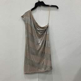 Armani Exchange Womens Beige Silver Striped One Shoulder Blouse Top Medium