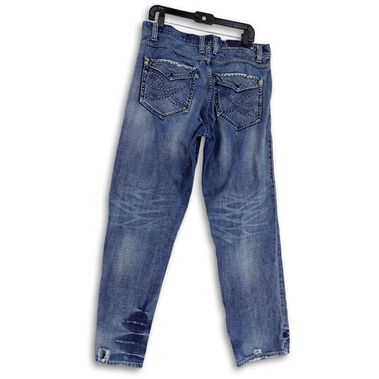 Womens Blue Medium Wash Pockets Distressed Denim Straight Leg Jeans Size 36 image number 2