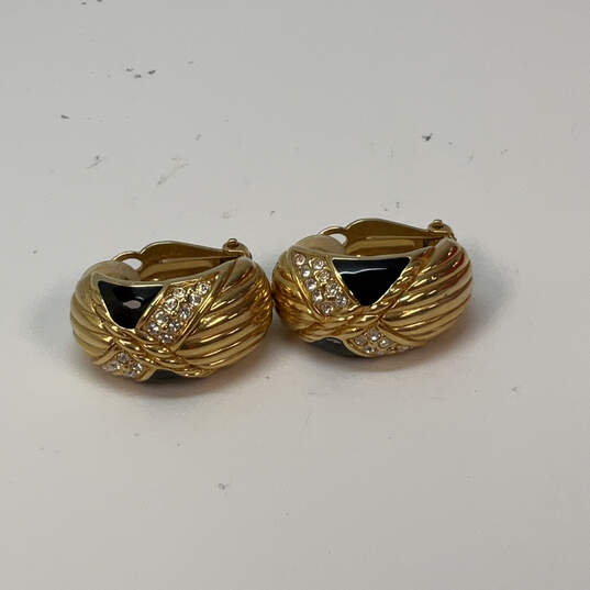 Designer Swarovski Gold-Tone Crystal Cut Stone Clip-On Hoop Earrings image number 3