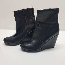 AUTHENTICATED Prada Black Leather Sport Wedge Booties Size 37.5 alternative image