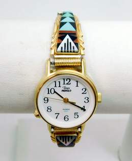 Tim Bedah Navajo 14K Yellow Gold Stone Inlay Watch Tips On Timex Quartz Watch 21.7g