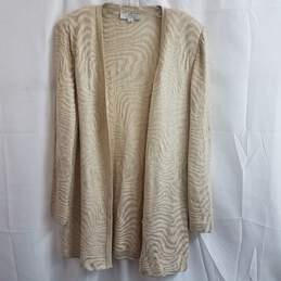 St. John By Marie Gray Gold/Beige Wavy Textures Knit Cardigan Size 14