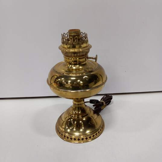 Vintage Brass Tabletop Converted Oil Lamp image number 1
