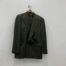 Mens Green Long Sleeve Pockets Double Breasted Two-Piece Suit Size 41L 35L