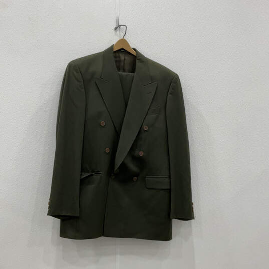 Mens Green Long Sleeve Pockets Double Breasted Two-Piece Suit Size 41L 35L image number 1