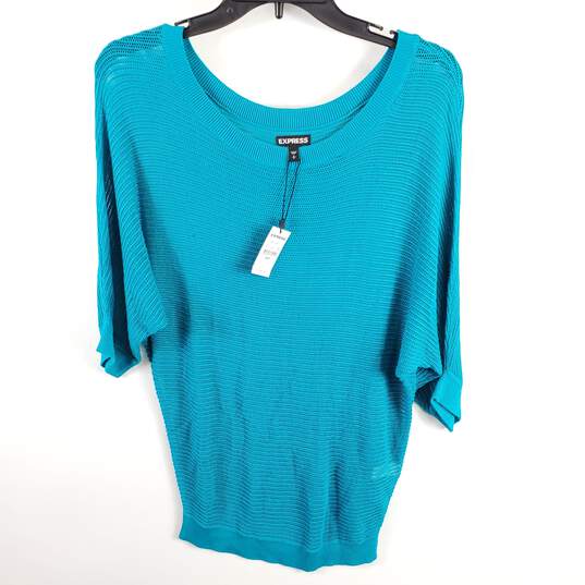 Express Women Turquoise Knitted Poncho Top S NWT image number 1