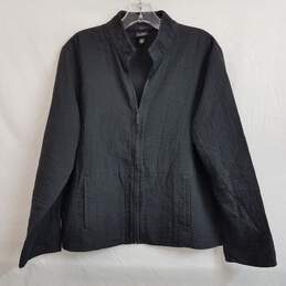 Eileen Fisher black zip up cotton blend jacket M made in USA
