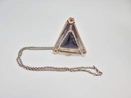 Star Signed 925 Hawks Eye Cabochon Domes & Granulated Triangle Unique Pendant Brooch Rolo Chain Necklace 26.5g alternative image