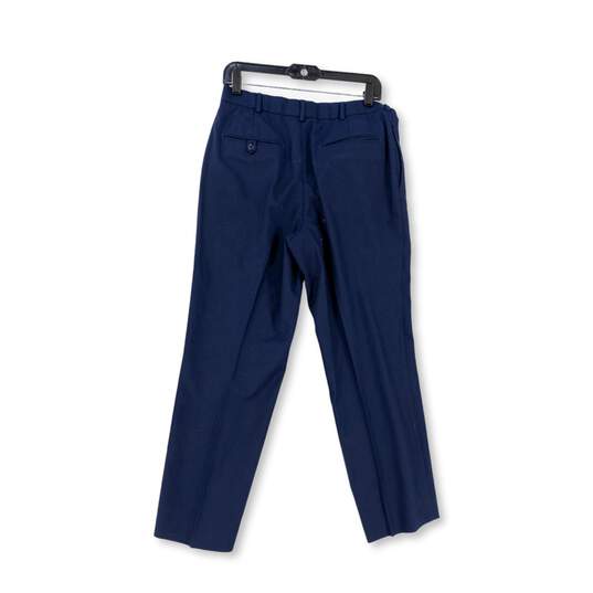 Mens Blue Pockets Flat Front Straight Leg Formal Dress Pants Size 30R image number 2