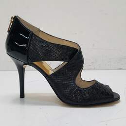 Michael Kors Elena Black Leather Snakeskin Embossed Back Zip Heels Shoes 9.5 M