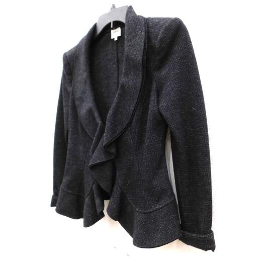 Armani Collezioni Grey Wool Ruffle Trim Peplum Blazer Women's Jacket Size 4 with COA image number 2