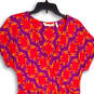 Womens Multicolor Pleated V-Neck Short Sleeve A-Line Dress Size Medium image number 3