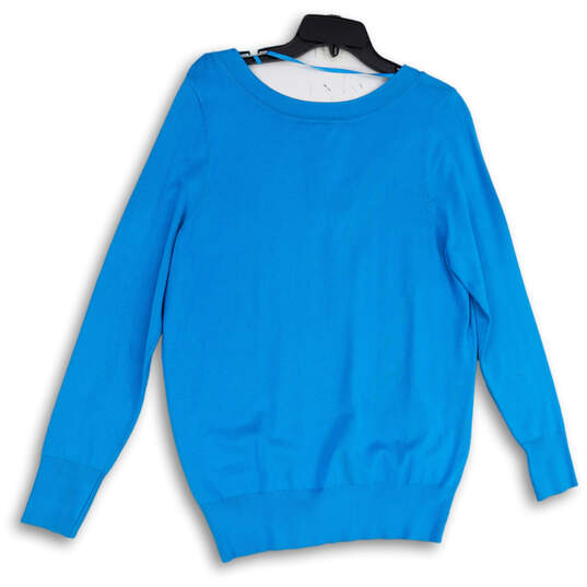 NWT Womens Blue Tight-Knit Long Sleeve V-Neck Pullover Sweater Size 14/16 image number 2