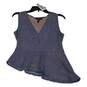 Womens Blue Solid Sleeveless V Neck Embroidered Blouse Size Medium image number 3