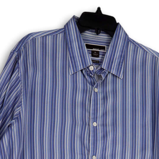 Mens White Blue Striped Long Sleeve Classic Fit Button-Up Shirt Size XXL image number 3