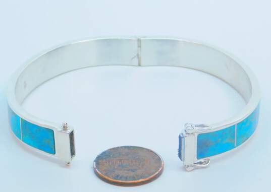 Desert Rose Trading Co 925 Crushed Inlay Turquoise Hinged Bangle Bracelet 23.8g image number 3