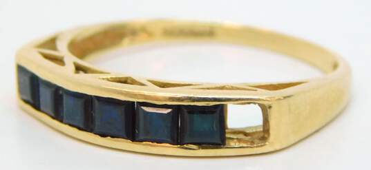 14K Gold Faceted Dark Blue Spinel Channel Set Band Ring For Repair 2.6g image number 4