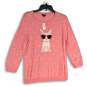 NWT Talbots Womens Pink Embroidered Round Neck Long Sleeve Pullover Sweater LP image number 1