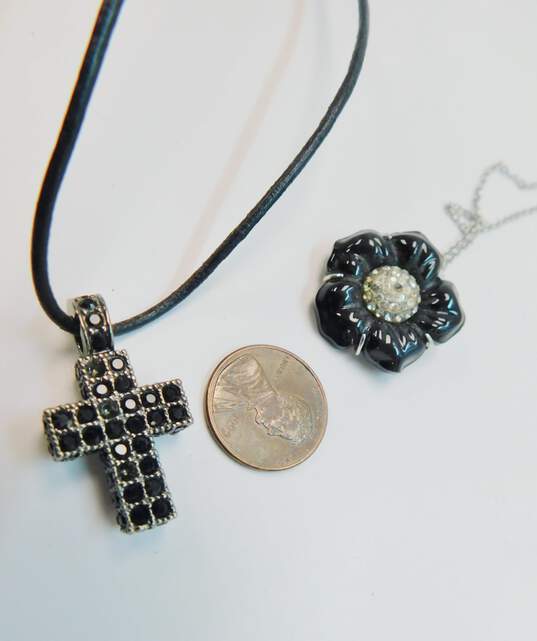 Swarovski Black Crystal Cross Necklace & Floral Crystal Necklace 21.8g image number 3
