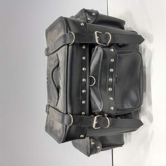 Buy the Black Leather Motorcycle Side Bag | GoodwillFinds