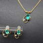 Gold Filled Green Glass CZ Accent Pendant Necklace & Earrings - 2.1g image number 1