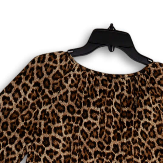 Womens Brown Black Leopard Print 3/4 Bell Sleeve Pullover Blouse Top Size M image number 4