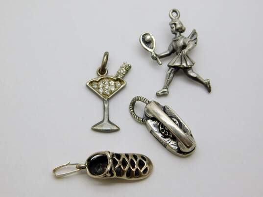 Artisan 925 Cubic Zirconia Accented Martini Ballet Shoe Tennis Angel & Rotary Telephone Charms Variety 12.4g image number 1