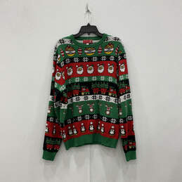 Womens Multicolor Christmas Print Knit Long Sleeve Pullover Sweater Size XL