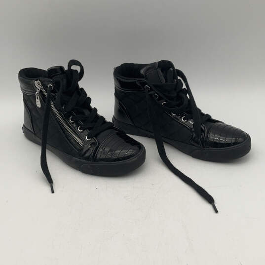 Womens Gorily Black Leather Side Zip Lace Up Sneaker Shoes Size 6.5 image number 2