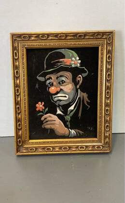 Sad Clown with Flower Screen Print on Velvet Oil on canvas by F.Z. Signed 1967