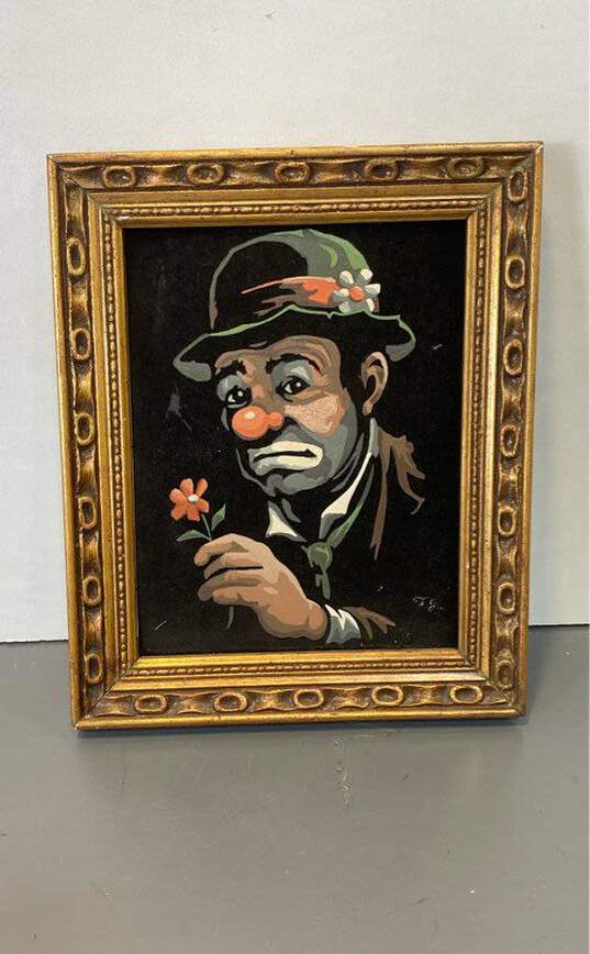 Sad Clown with Flower Screen Print on Velvet Oil on canvas by F.Z. Signed 1967 image number 1