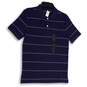 NWT Mens Blue White Striped Short Sleeve Collared Golf Polo Shirt Size S image number 1