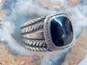 Artisan Sterling Silver Onyx Brooch Faux Onyx Ring & Twisted Mini Hoop Earrings 27.8g image number 4
