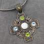925 & 18K Yellow Gold Accent Suarty Topaz Peridot & Shell Pendant Necklace 23.3g image number 1