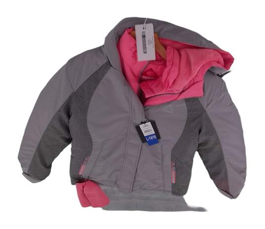 NWT Girls Gray Hooded Long Sleeve Zipped Pockets Puffer Hat Jacket Size 14/16 image number 2