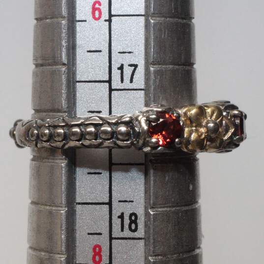 Barbra Bixby Signed Sterling Silver 18K Yellow Gold Accent Garnet Ring Size 6.75 - 4.00g image number 6