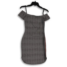 NWT Womens Gray Plaid Cap Sleeve Off The Shoulder Sheath Dress Size XS alternative image