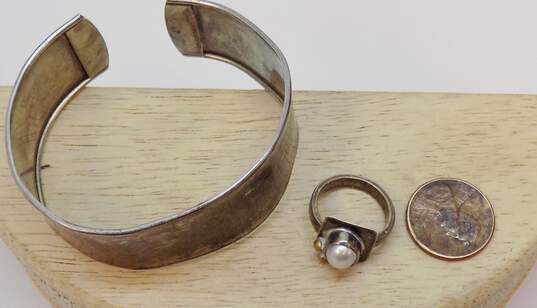 Charles Skiera & Artisan 925 Pearl Ring & Cuff Bracelet 17.8g image number 1