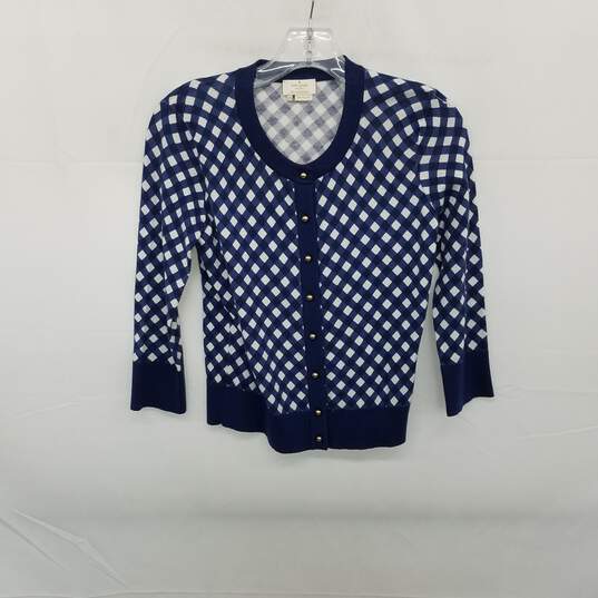 Kate Spade Blue & White Cotton Button Up Knit Top WM Size XXS image number 1